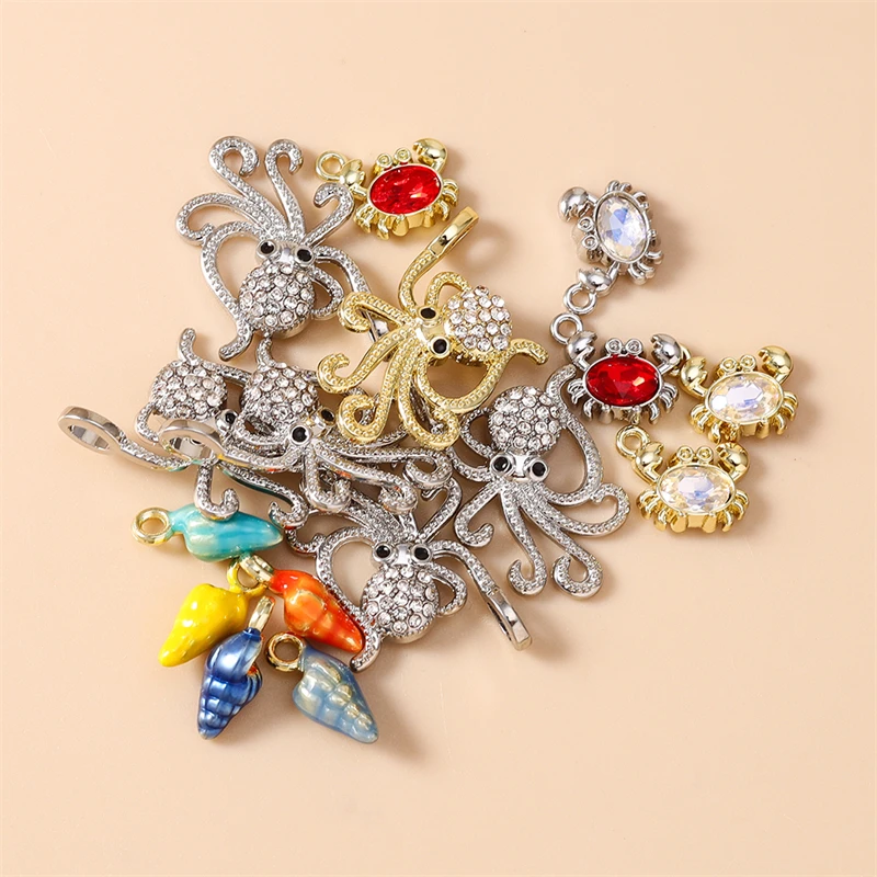 5 Stück niedliche, bunte Metallanhänger in Form von Krabben und Muscheln für die Schmuckherstellung, geeignet für Ohrringe, Halsketten, Armbänder und DIY-Bastelarbeiten. – Detail 3
