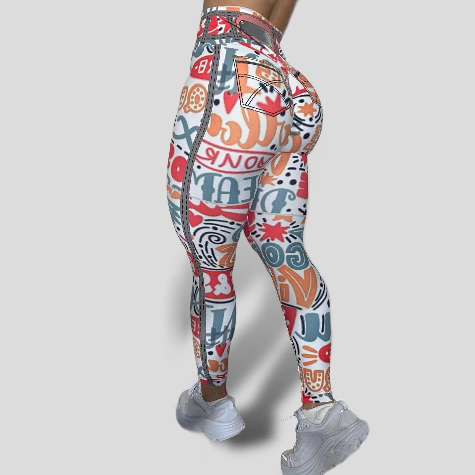 Women Sports Leggings Vintage Colored Graffiti Print Gym Seamless Elastic Legging Letter High Waisted Fitness Sport Tight Pants