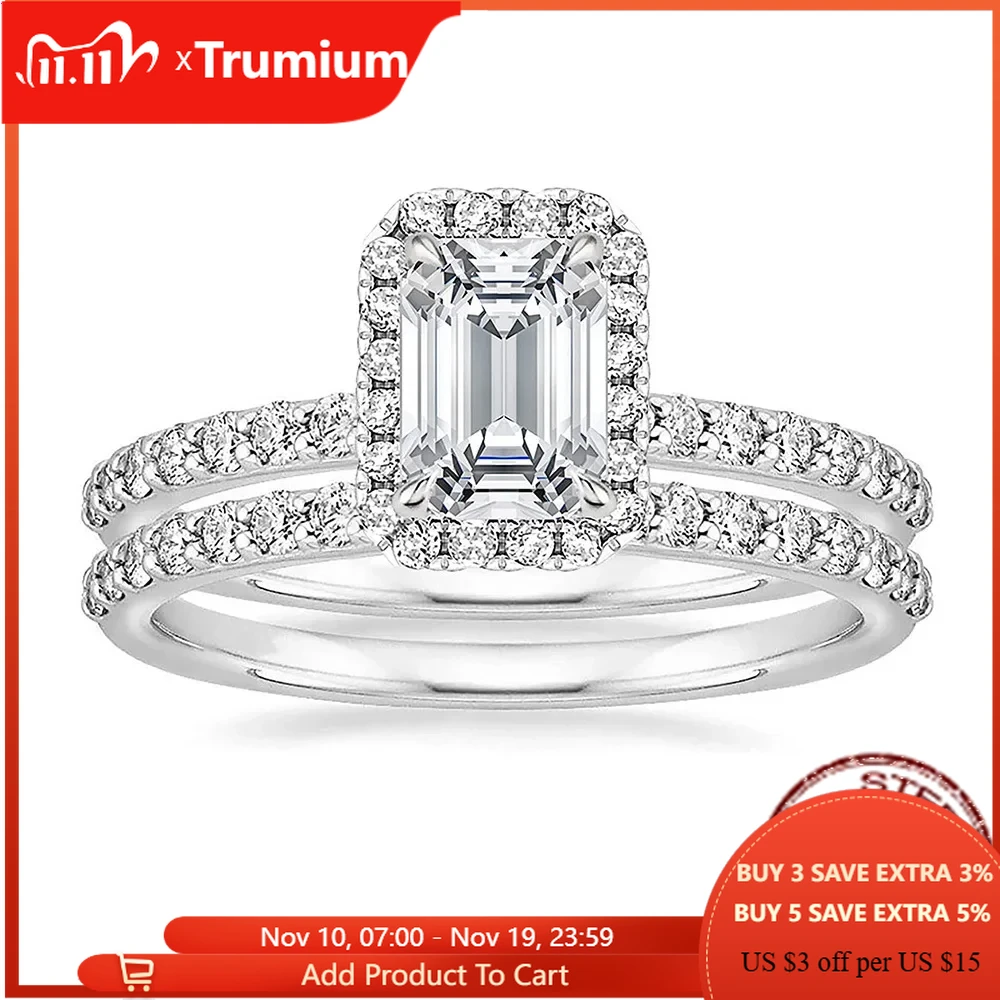 

Trumium 2CT Engagement Rings for Women CZ S925 Silver Wedding Ring Sets Radian Cut Bridal Sets Zirconia Promise Rings