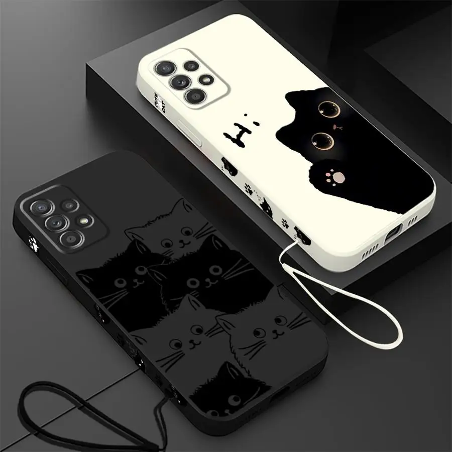 Cartoon Black Cat phone Case for Samsung A11 A12 A13 A14 A15 A22 A23 A32 A52 4G 5G A21s A24 4G A25 A33 A34 A42 A52s A53 A54 5G