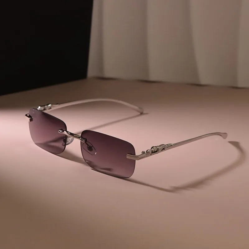 نظارات ريترو بدون إطار مناسبة لكل من الرجال والنساء، تصميم كاجوال بطباعة الفهد مناسب للارتداء اليومي