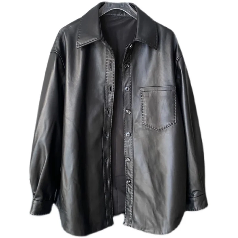 Prendas de abrigo de piel suave para mujer, corte holgado, longitud media, cuero genuino, irt, Faionable, para ir al trabajo, con kets