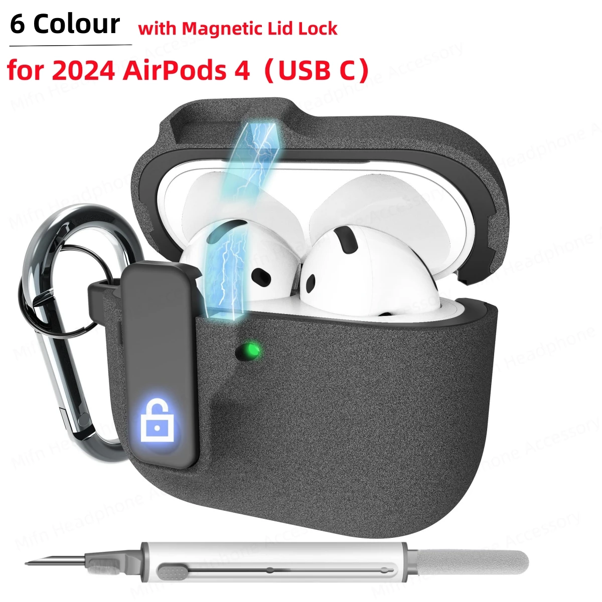 2024 Nuevo protector duro para AirPods 4 con cerradura de tapa magnética Funda híbrida Cubierta de protección de lujo para Apple AirPods 4 (USB C)