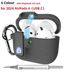2024 Nuevo protector duro para AirPods 4 con cerradura de tapa magnética Funda híbrida Cubierta de protección de lujo para Apple AirPods 4 (USB C)