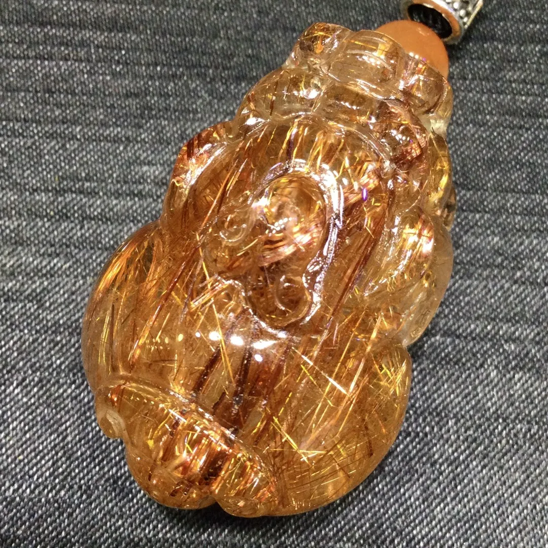 Natural Copper Rutilated Quartz Pi Xiu Pendant 40*27.5*23mm Yellow Rutilated Quartz  Men Women Brazil AAAAAAA