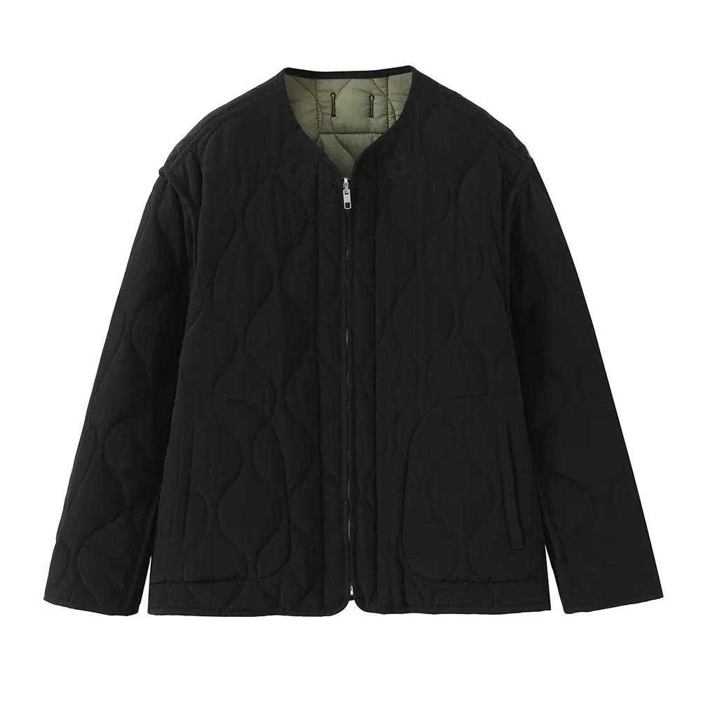 

Осенне-зимняя новая женская повседневная двусторонняя хлопковая куртка с круглым вырезом и длинными рукавами, контрастное сращивание, которую можно носить