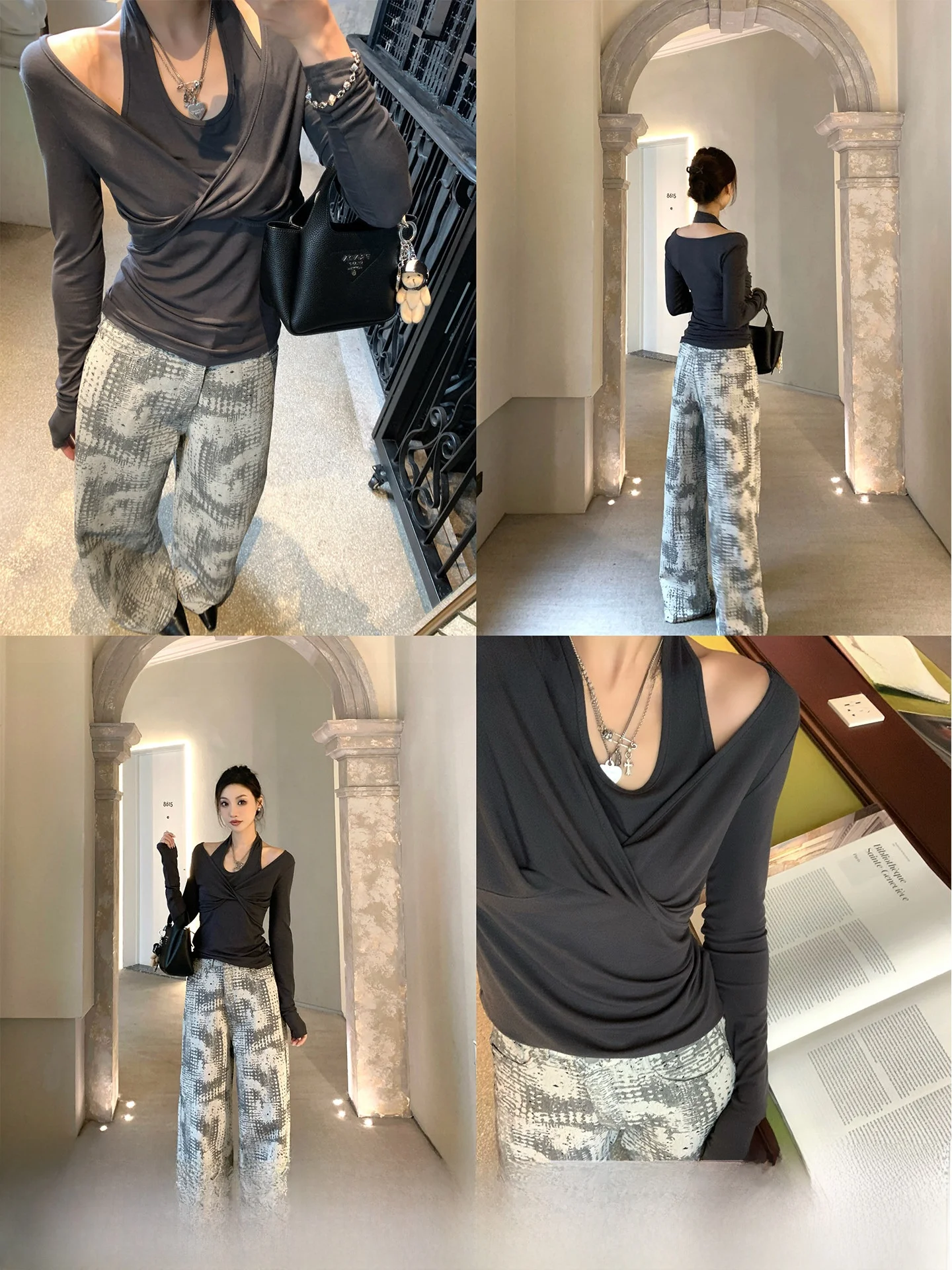 

GV Lazy Conent Sister Wool Ne Hanging Long Sve Waist Cinching Top Women's Faion Loose Sle Slim Fit Knitted...