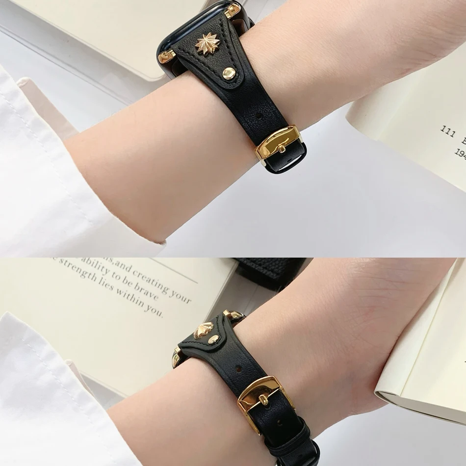 Rivet Leather Strap For Apple Watch 9 Band Ultra 49mm 38 41mm 40mm 44 45mm 42mm IWatch Series 9 8 7 6 SE 5 4 3 Replace Bracelets