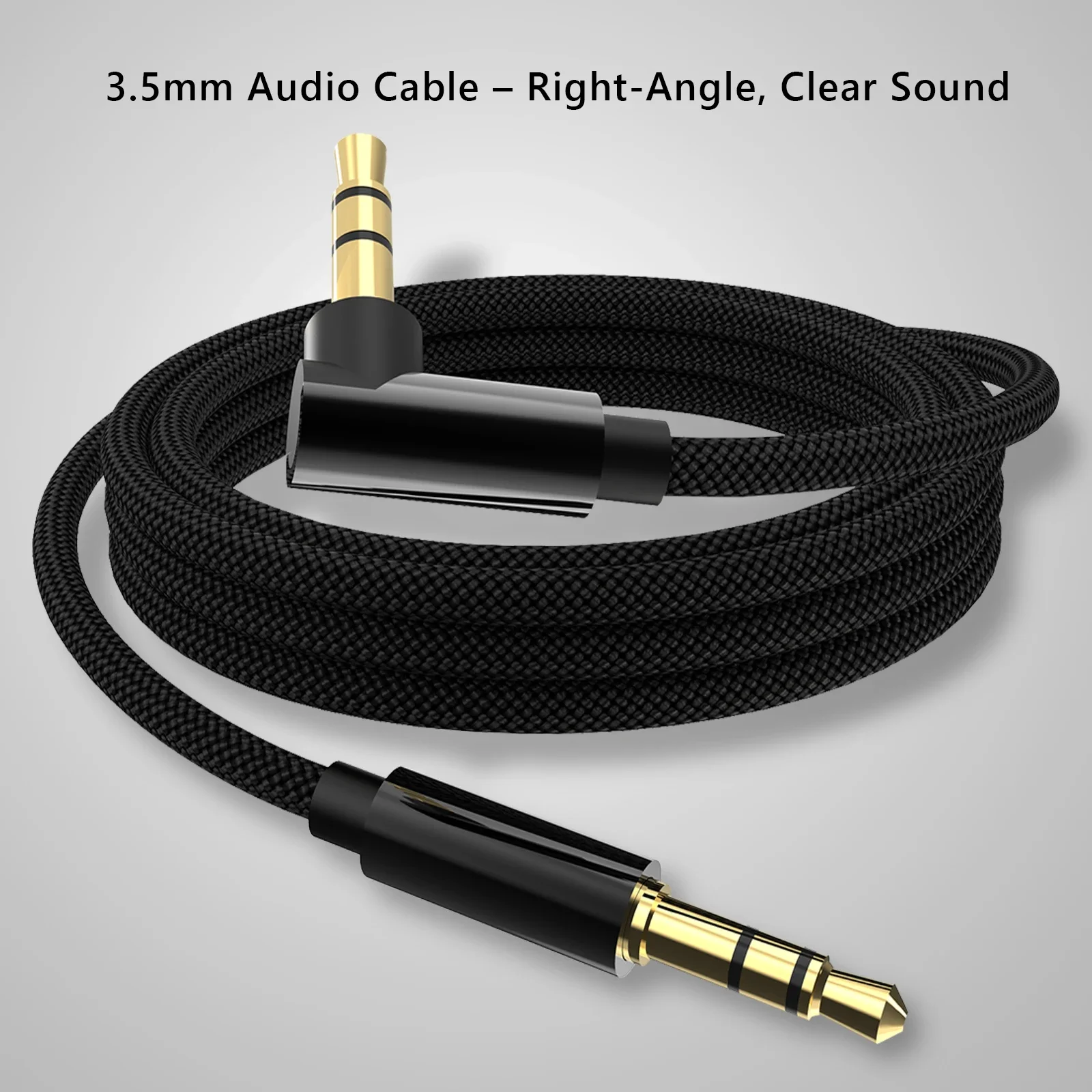 

3.5mm AUX Audio Cable with 90° Right-Angle Plug, Braided Nylon Cord, Compatible with Car, Speakers, Headphones