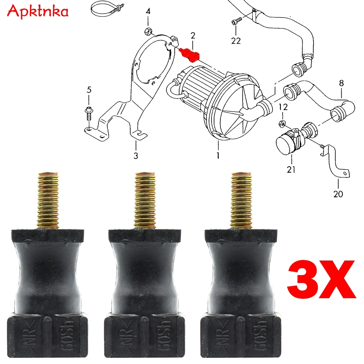 Apktnka 3X For VW Touran Bora Golf Caddy Beetle Passat Polo Passat Secondary Air Pump Retaining Mount Buffer Stopper Bracket