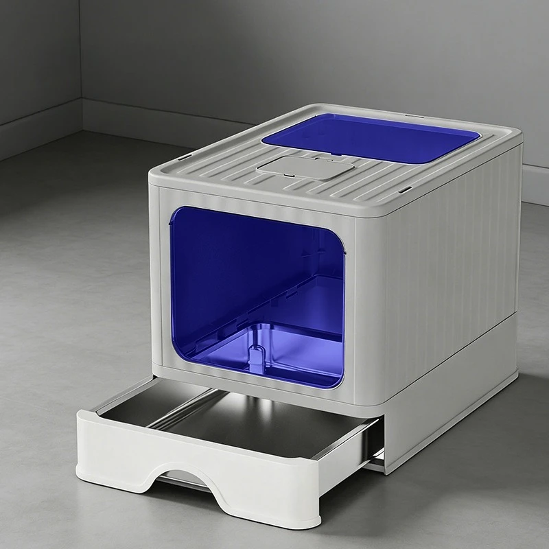 Large Full Enclosed Foldable Stainless Steel Cat Litter Box UV Sterilization Deodorant Drawer Type Anti Splash Cat Toilet