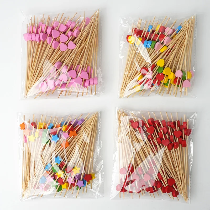 100 pçs varas de bambu descartáveis com pérola cocktail varas buffet garfos de frutas para festa de aniversário de casamento decoração ferramentas de cozinha