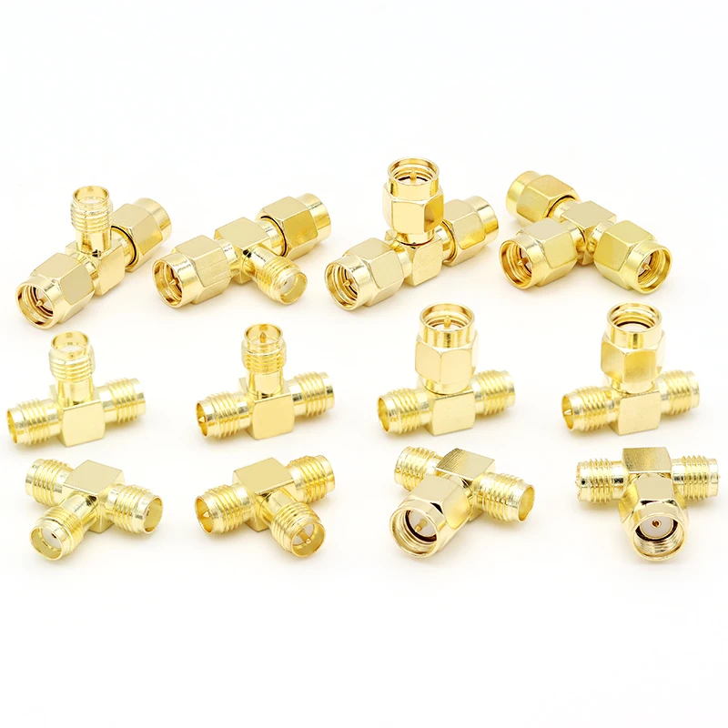 2pcs SMA Splitter Connector SMA/RP-SMA Male to 2 Dual SMA Female Triple Tee Adapter SMA Connector 3 Way T-Type Antenna Converter