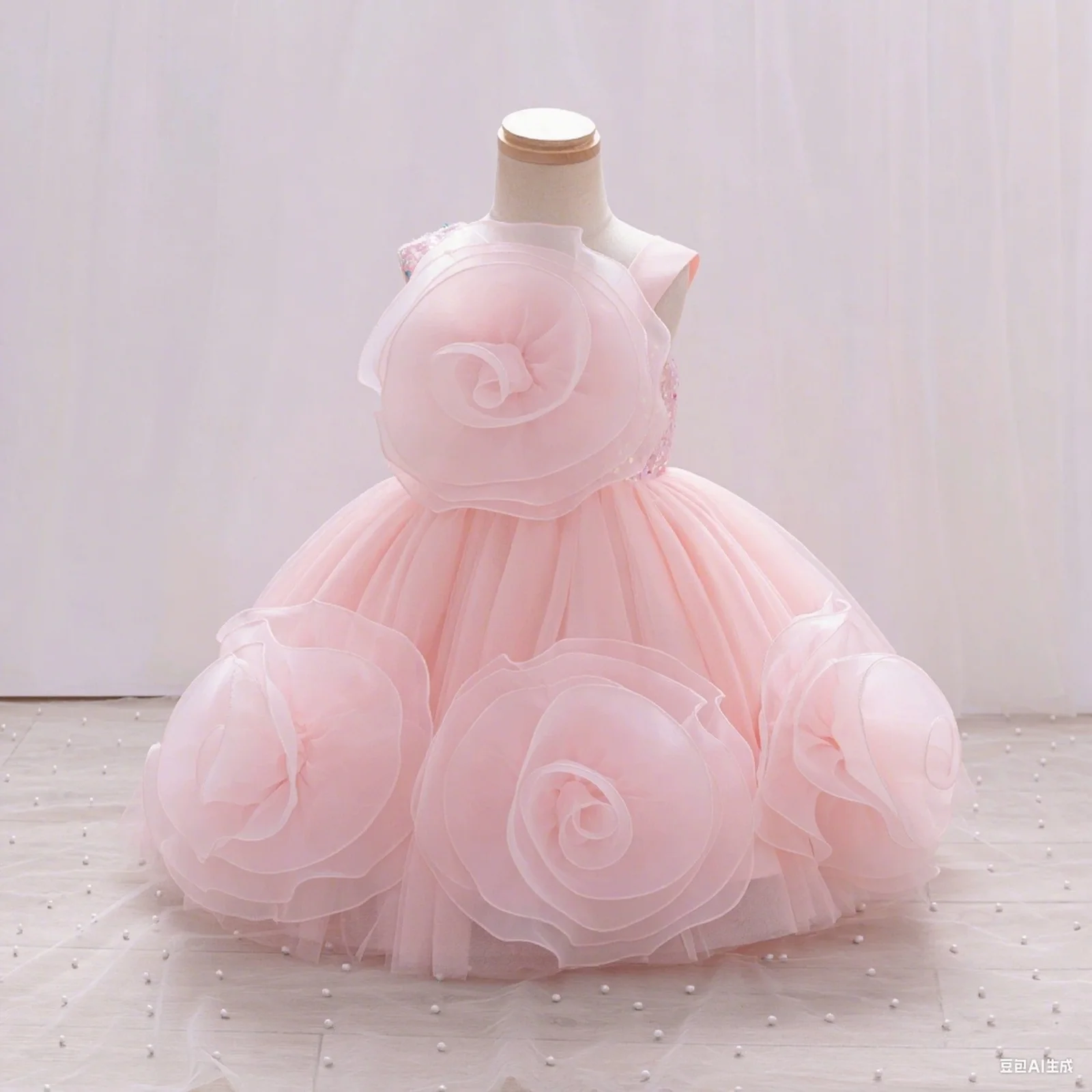 

Fluffy 3D Flower Princess Baby Party Girl Dress Elegant Birthday Wedding Kids Clothing Bridesmaid Evening Prom Gown