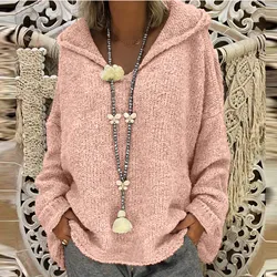 Winter Autumn Solid Color Sweater Women Long Sleeve Braided Hooded Pullover Boho Streetwear Knitted Sweater Oversized 2023