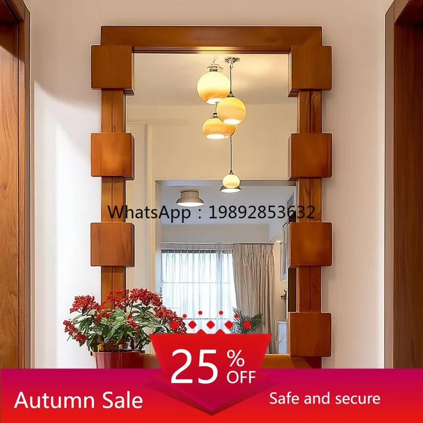 

LYY Vintage Style Solid Wood Full-Length Mirror Home Irregular Dressing Mirror Wall-Mounted
