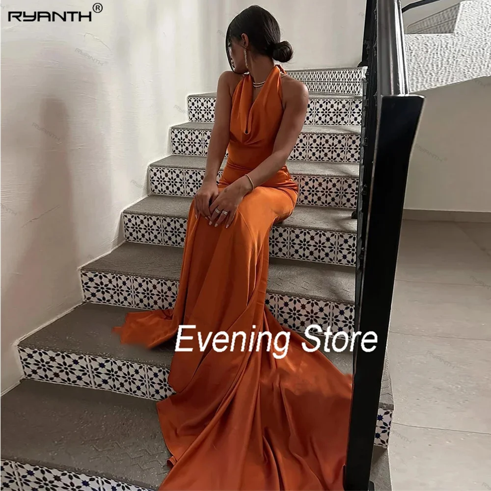 Ryanth Evening Dresses Halter Neck Mermaid Sexy Backless Sweep Train Dubai Party Dress For Women 2024 vestidos cortos de noche