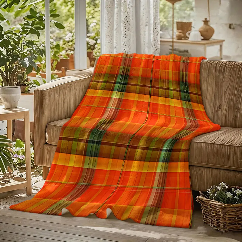 Autumn Vintage Plaid Texture Flannel Blanket Warm Soft Halloween Christmas Decorative Couch Warm Cozy All-Season Gift