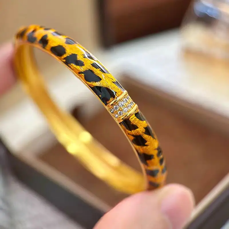 Pure 18 K Gold Color Zircon Inlaid Leopard Print Bracelet Ring Necklace Set for Women Valentine's Day Birthday Jewelry Gifts