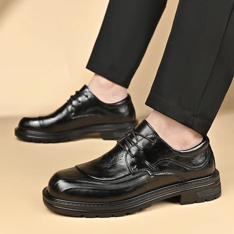 

Men Lace-Up Casual Leather Shoes Comfortable Business Dress Shoes Men Lightweight Non-Slip Office Shoes for Daily Wear and Work
