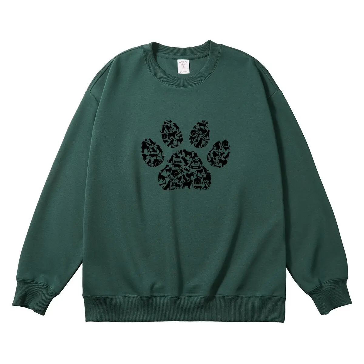 Oversized Women Pullover Dog Paw Prints Graphic Woman Tops Female Sweatshirt Round Neck Long Sleeve Autumn Thick Clothes
