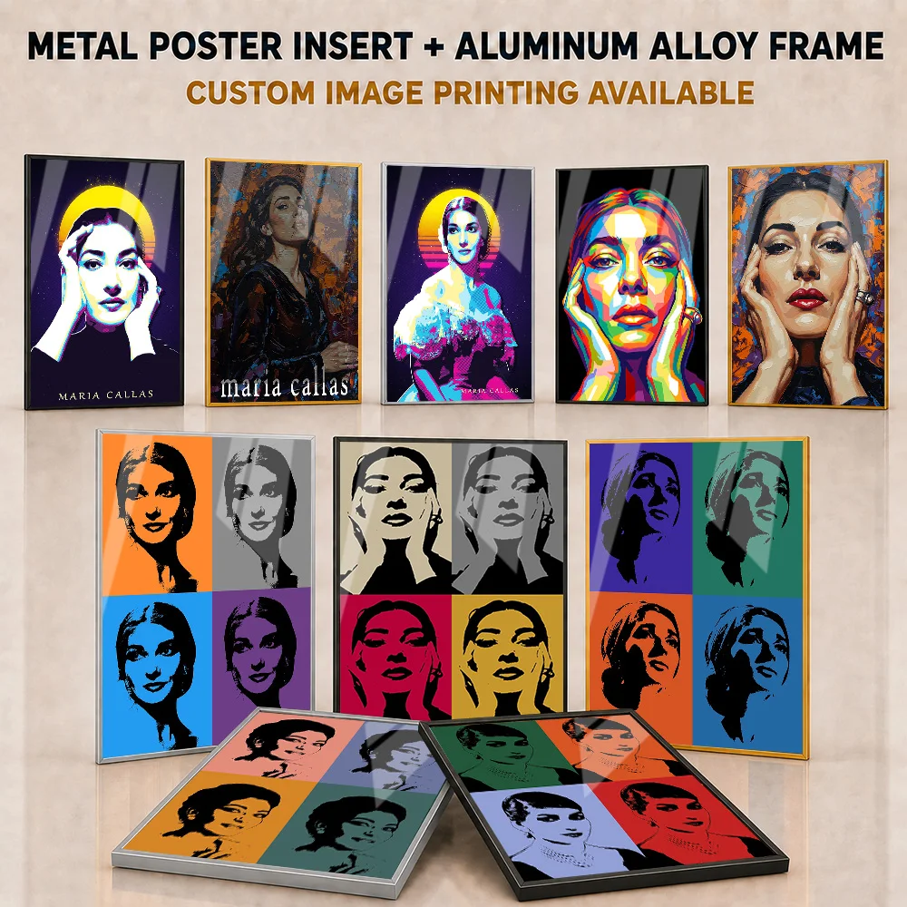 Maria Callas Framed Metal Poster Personalized Photo Elegant Opera Vocalist Style Wall Art For Theater Foyer Vocal Music Gift