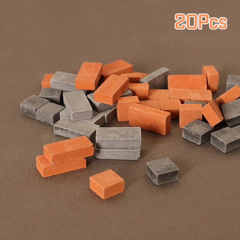 20Pcs 1:12 Dollhouse Miniature Red/Grey Brick Sand Bricks Wall Bricks Roof Tiles Building Scene For Doll House Decor Toys Gift