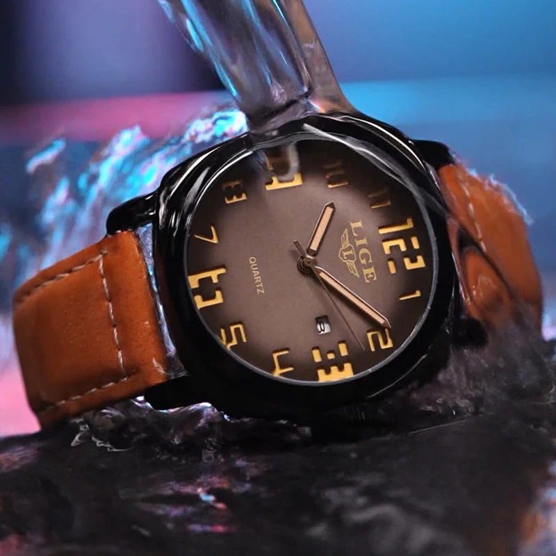 LIGE 2025 جديد كوارتز ساعات المعصم موضة ساعات فاخرة غير رسمية الرجال 30 متر مقاوم للماء مضيئة جلدية تاريخ ساعة رجالي Reloj Hombre