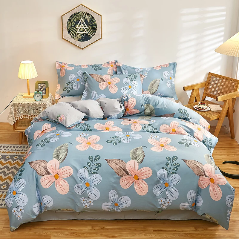 Colorful Flower Duvet Cover Queen Cotton Kawaii Botanical Floral Comforter Cover 3 Piece Soft Reversible Love Heart Bedding Set