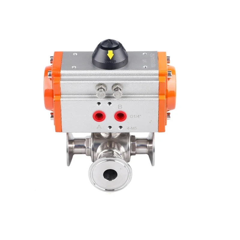 25mm 32mm 51mm 3 Way Stainless Steel Sanitary Tri Clamp Ferrule T/L Type Pneumatic Ball Valve With Double Acting Cylinder