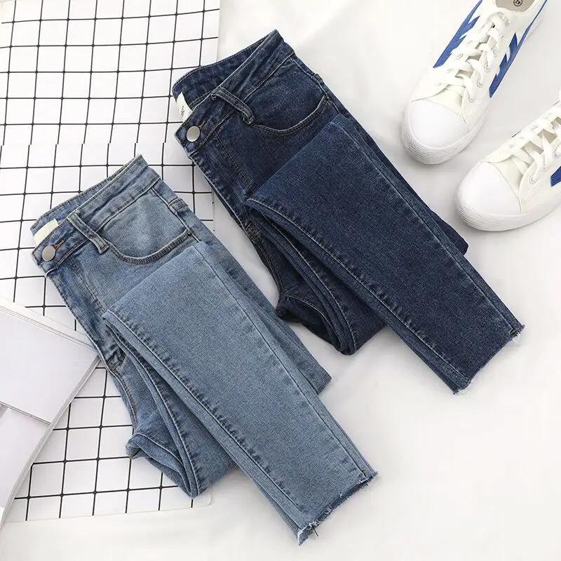 

Chic High Waist Skinny Jeans Light Wash Women's Denim Pants Student Fashion Retro Style mid Stretch Elasticity Chinese Produc...