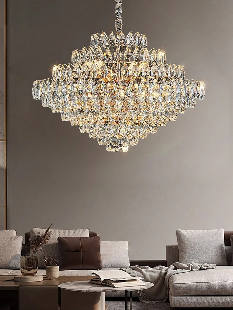 거실 장식을위한 럭셔리 크리스탈 빅 샹들리에 현대 미술 디자이너 조명기구 루스트 높은 천장 펜던트 홈 램프 홀