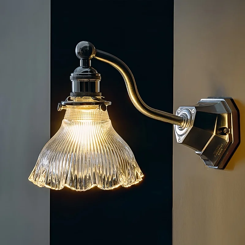 

Nordic Retro Floral Glass Wall Lamp Modern Bedside Wall Sconce for Villa Study Bedroom Corridor Atmosphere Light Home Decor