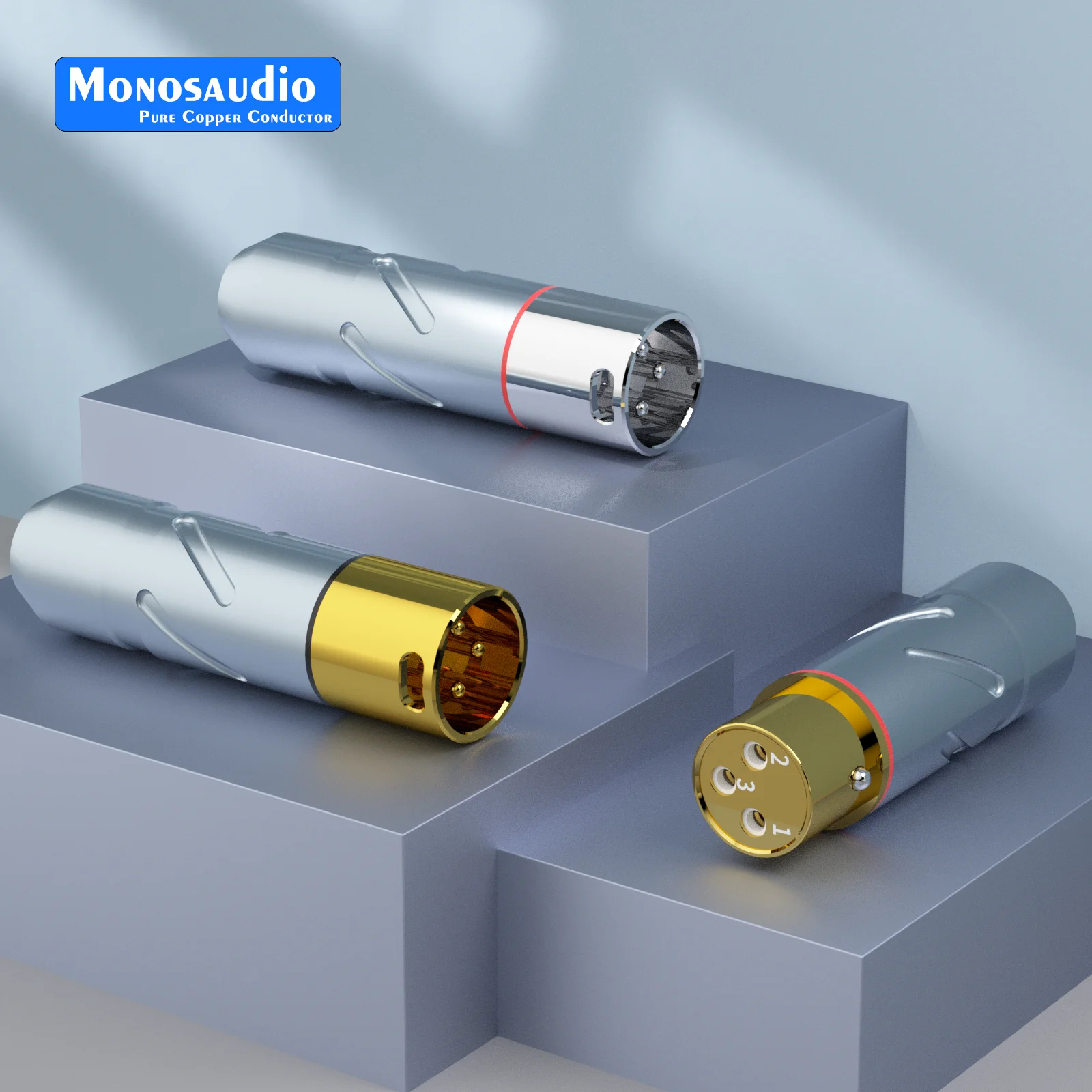 Monosaudio Pure Copper 5U 24K Gold Plated XLR Connector Plug Audio Cable Balance 3Pin Hifi Audio MIC Balance Connector XMF700G