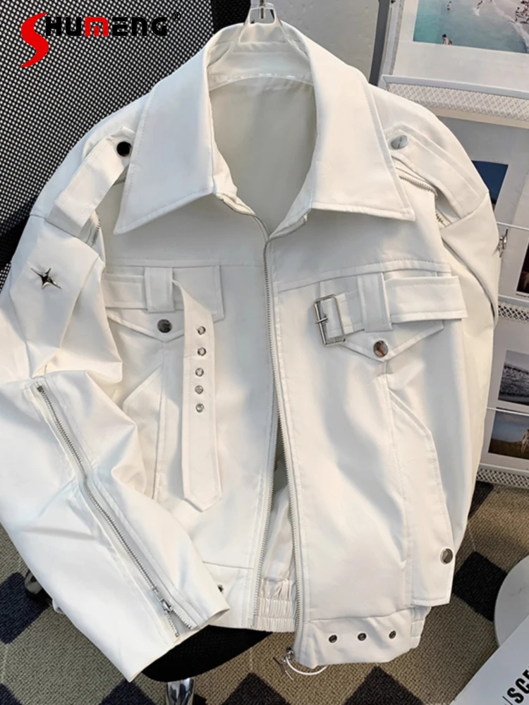 

Мужские куртки из искусственной кожи High Street, весна-осень 2021, новые красивые мотоциклетные кожаные куртки, свободные трендовые стильные пальто