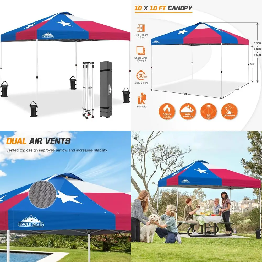 

Pop Up Canopy Tent with Wheeled Bag, 8 Stakes, 4 Ropes, 4 Weight Bags, Easy Setup, 10x10 ft, 100 Square Feet, Durable Outdoor Sh