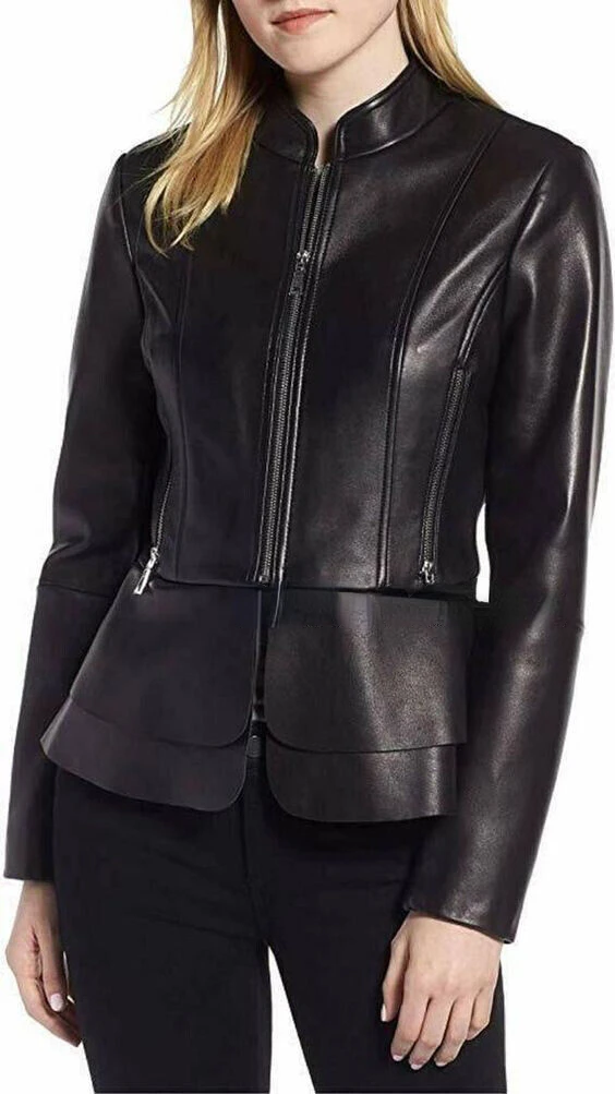 Women Coat Genuine Lambskin Leather Clothing Jacket Party Wear Black