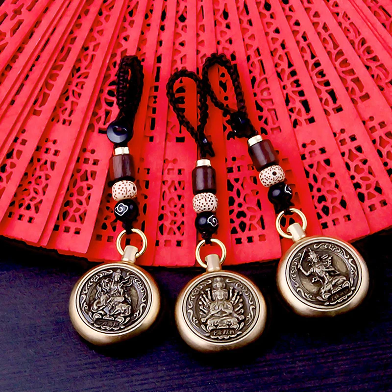 Vintage Copper Lucky Rope Keychain Pendant Brass Zodiac Buddha Car Keychain Eight Great Gods Bodhisattva Car Key Chain Pendants