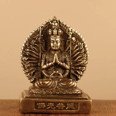 Antique Pure Copper Double-Sided Thousand Hand Avalokitesvara Buddha Ornaments