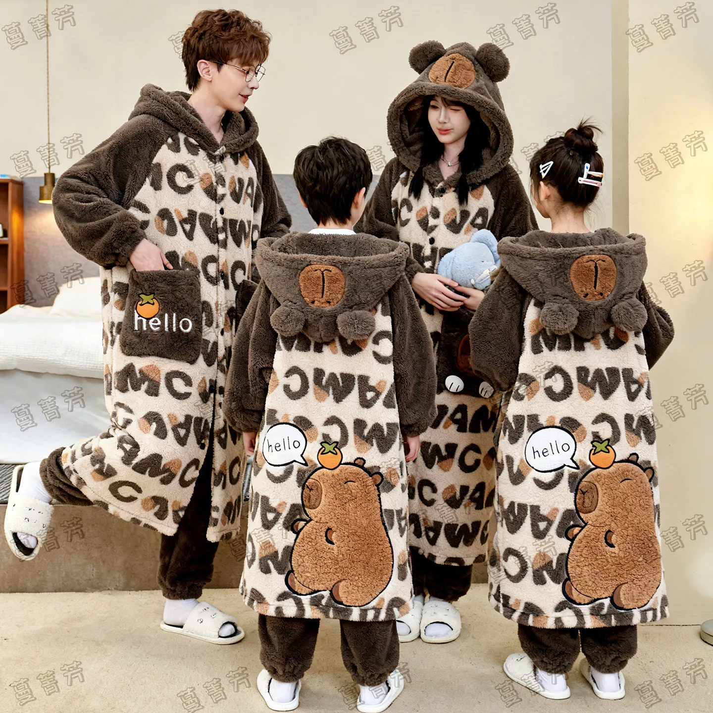 Crayon dos desenhos animados shin-chan pai-filho pijamas coral velo pijamas kawaii anime bordado engrossar roupas de casa pijamas de família