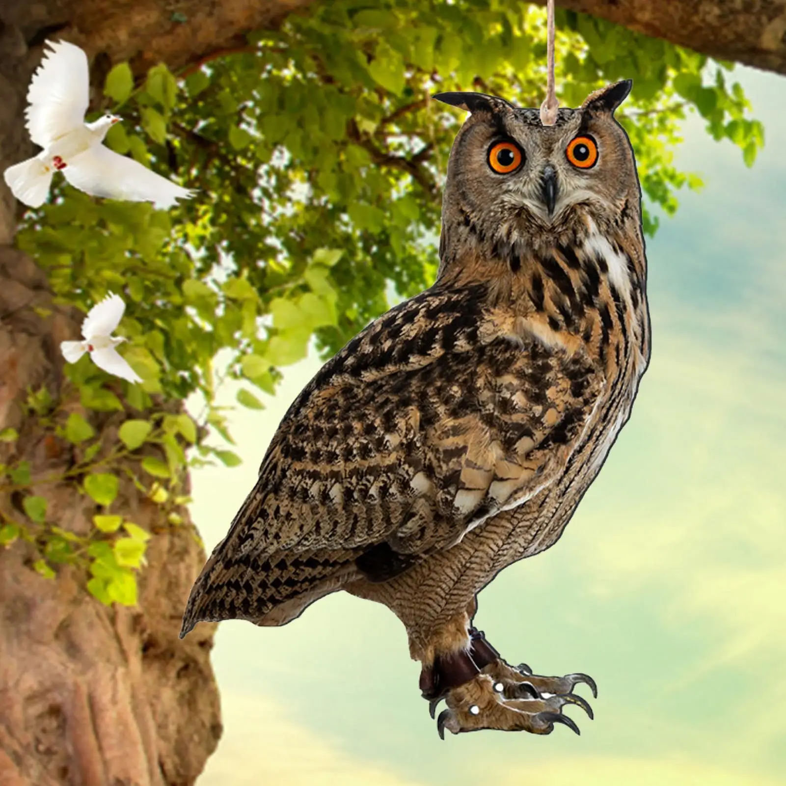 Expel Birds Pendant 2D Owl Scarecrow Pendant Garden Protector Decorative Scarer Pendant with Bell Fake Bird Scare Device