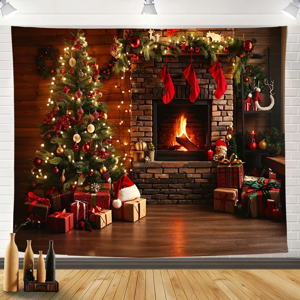 Christmas Decoration Tapestry Hanging Cloth Christmas Tree Fireplace Decoration Tapestry Living Room Home Decor Background Cloth