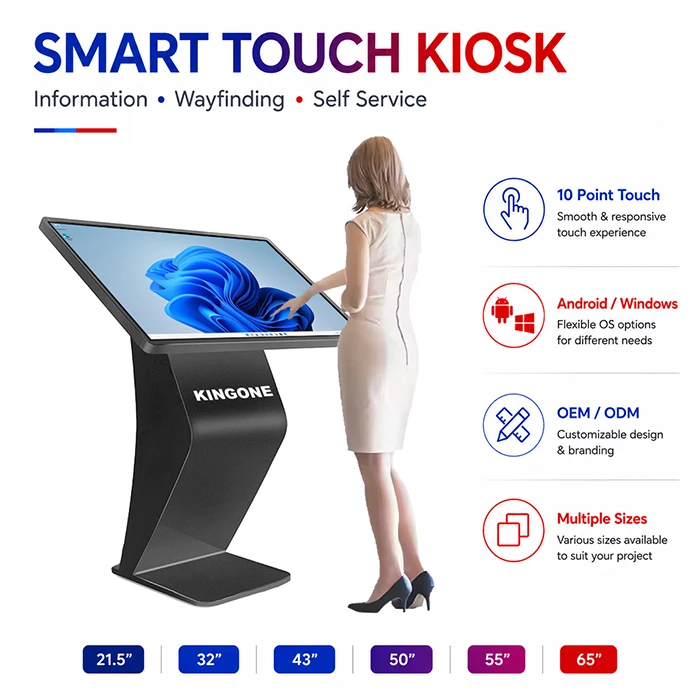 21.5 32 43 55 Inch Floor Standing Smart Interactive LCD Digital Advertising Display Information All In One PC Touch Screen Kiosk