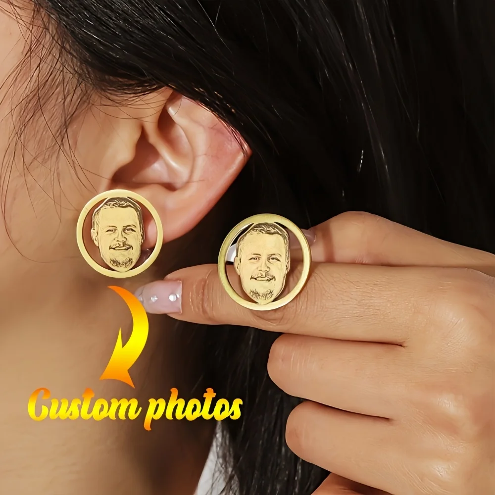 New Women Jewelry Earrings Custom Picture Portrait Earrings Stainless Steel Personalized Fashion Earrings Valentine's Day Gifts