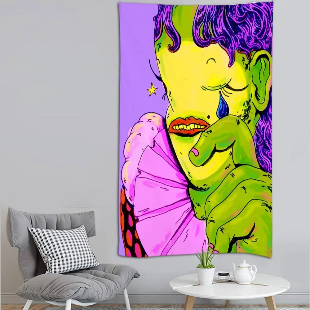 

Purple Cartoon sexy character painting Tapestry Wall Hanging Modern Simple Painting Style Living Room Home Decoration