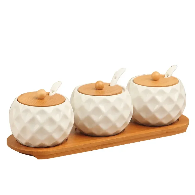 1-6pcs/Set Ceramic Seasoning Jar Kitchen Supplies Spice Box Kit with Wood Tray 190ml Sugar Can Salt Shaker Chili Storage Pot - view 6