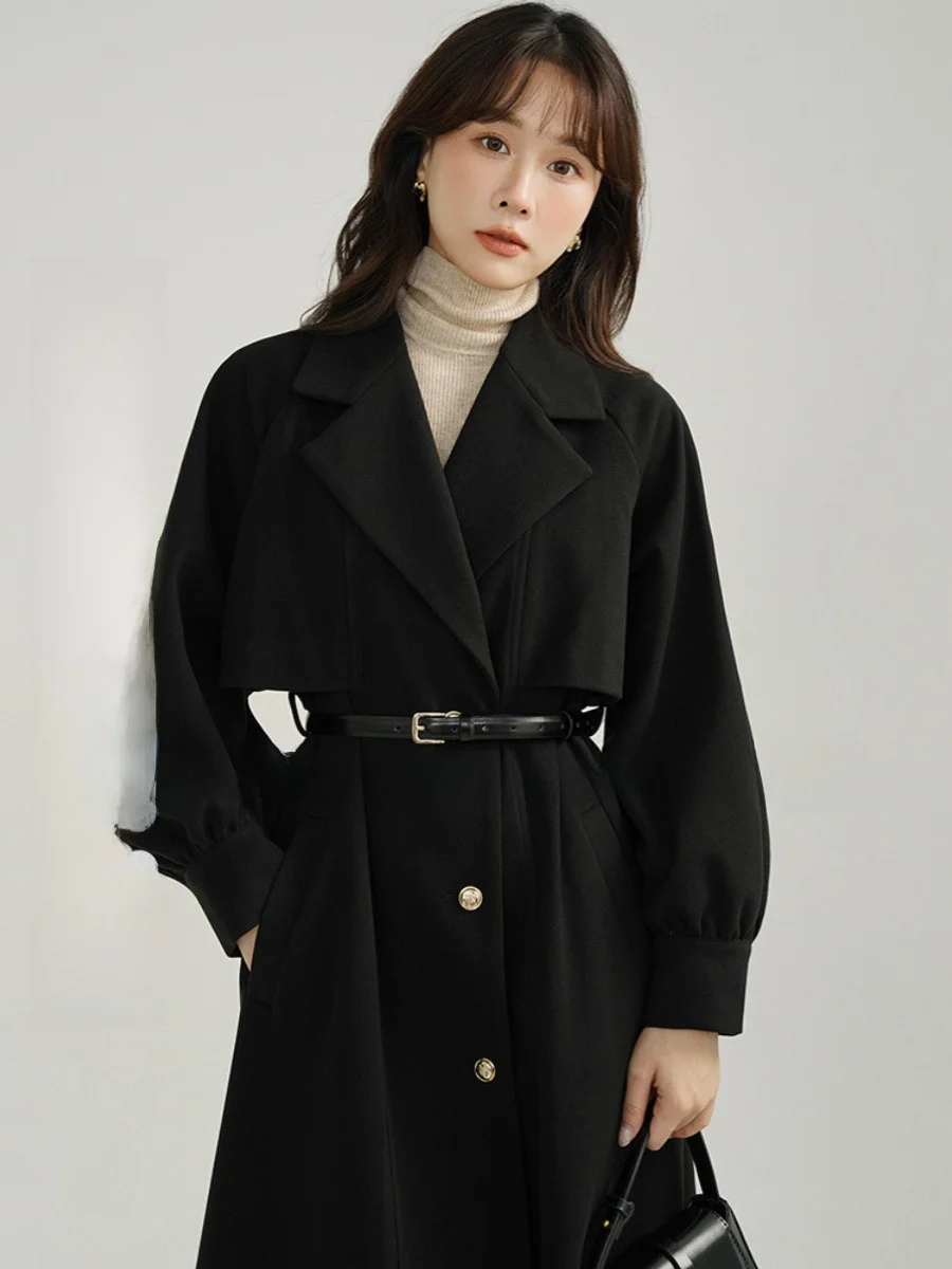 

Rabbit Bla Woolen Coat Women's Winter Hepburn Sle Small Size Long Coat Downton Abbey Pure Color Sweet Suit Collar
