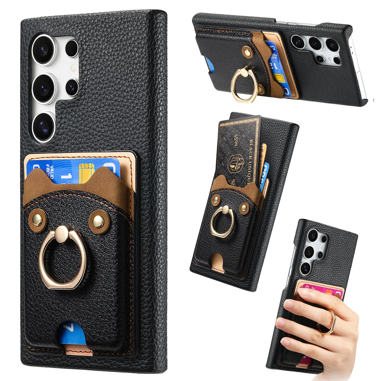 Litchi Grain Wallet Case for Samsung Galaxy S26/S26 Plus/S26 Ultra, 360° Ring Holder Stand, Card Holder, Shockproof Cover