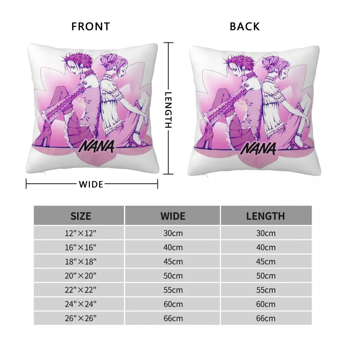 Romantic Anime Couple Nana Japan Anime Square Pillowcase Cushion Cover Pillow Case Throw Pillow Cover for Home Sofa Living Room