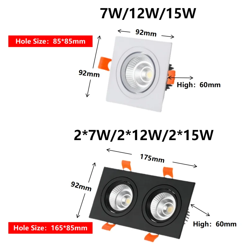 Imagem -05 - Recesso Duplo Led Dimmable Downlight Cob Painel Lights Lâmpada do Teto Decoração da Cozinha Sala Spot ac 220v 7w 12w 15w